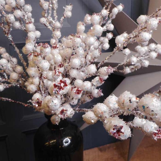 Artificial Snowberries Branch with Glitter Frosting Christmas Decorations